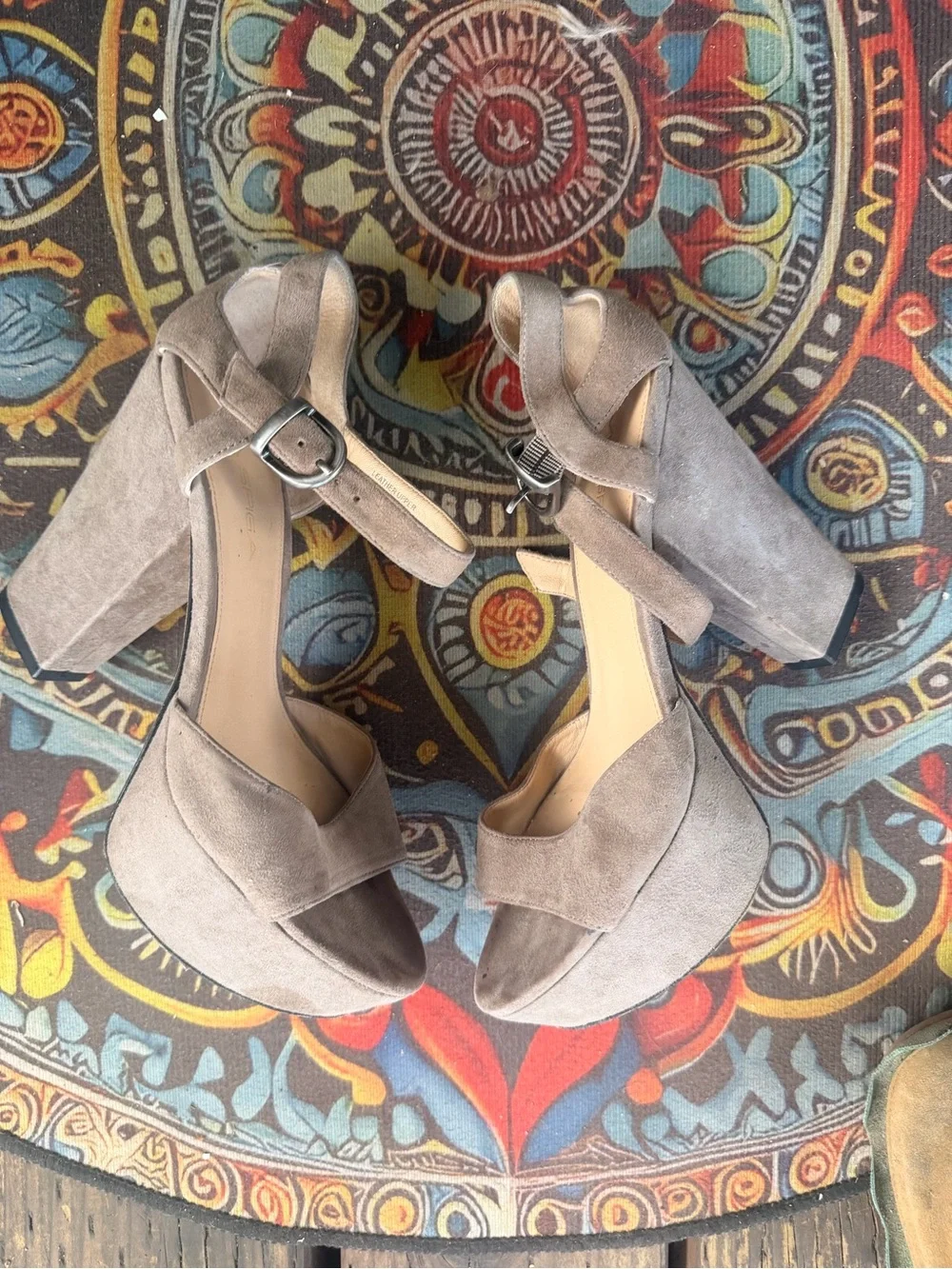 Via Spiga Taupe Suede Platform Sandals with Ankle Strap